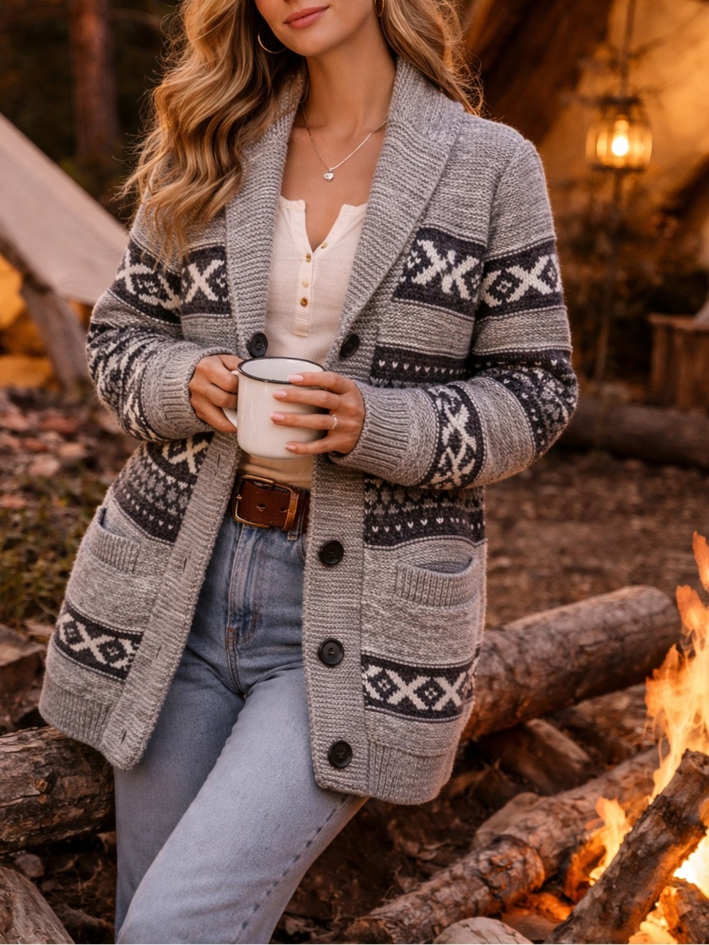 Sansara Fair Isle Wool Blend Cardigan Sweater Size M Cozy Cabin Cottagecore Knit